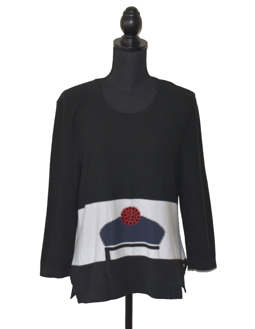 A8 Auth SONIA RYKIEL Black Cotton Red Crystal Embellished Long Sweater Size 46